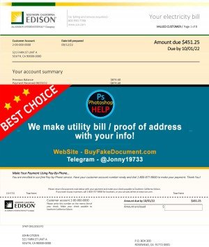 Southern California Edison utility bill Sample Fake utility bill